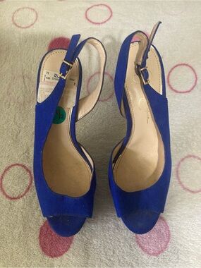 Jessica Simpson Royal Blue Suede Slingback Peep-Toe Heels